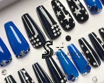 Police Thin Blue Line Press On Gel Nails