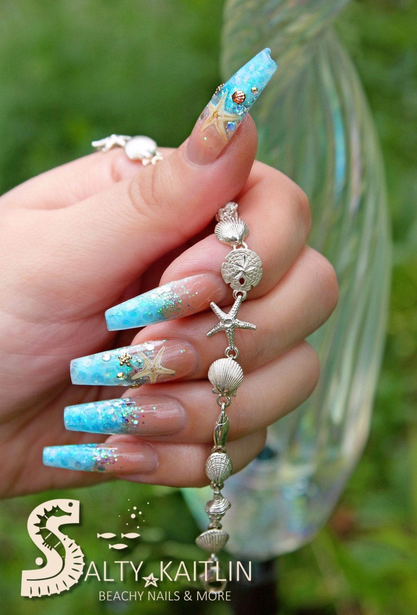 Beach Please Encapsulated Starfish Press on Gel Nails - Etsy