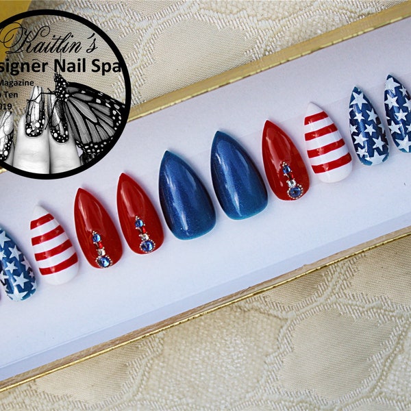 Patriotic 4th of July Gel Press On Nails