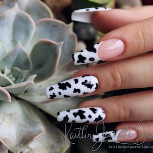 Hand Painted Cow Print Press On Gel Nails