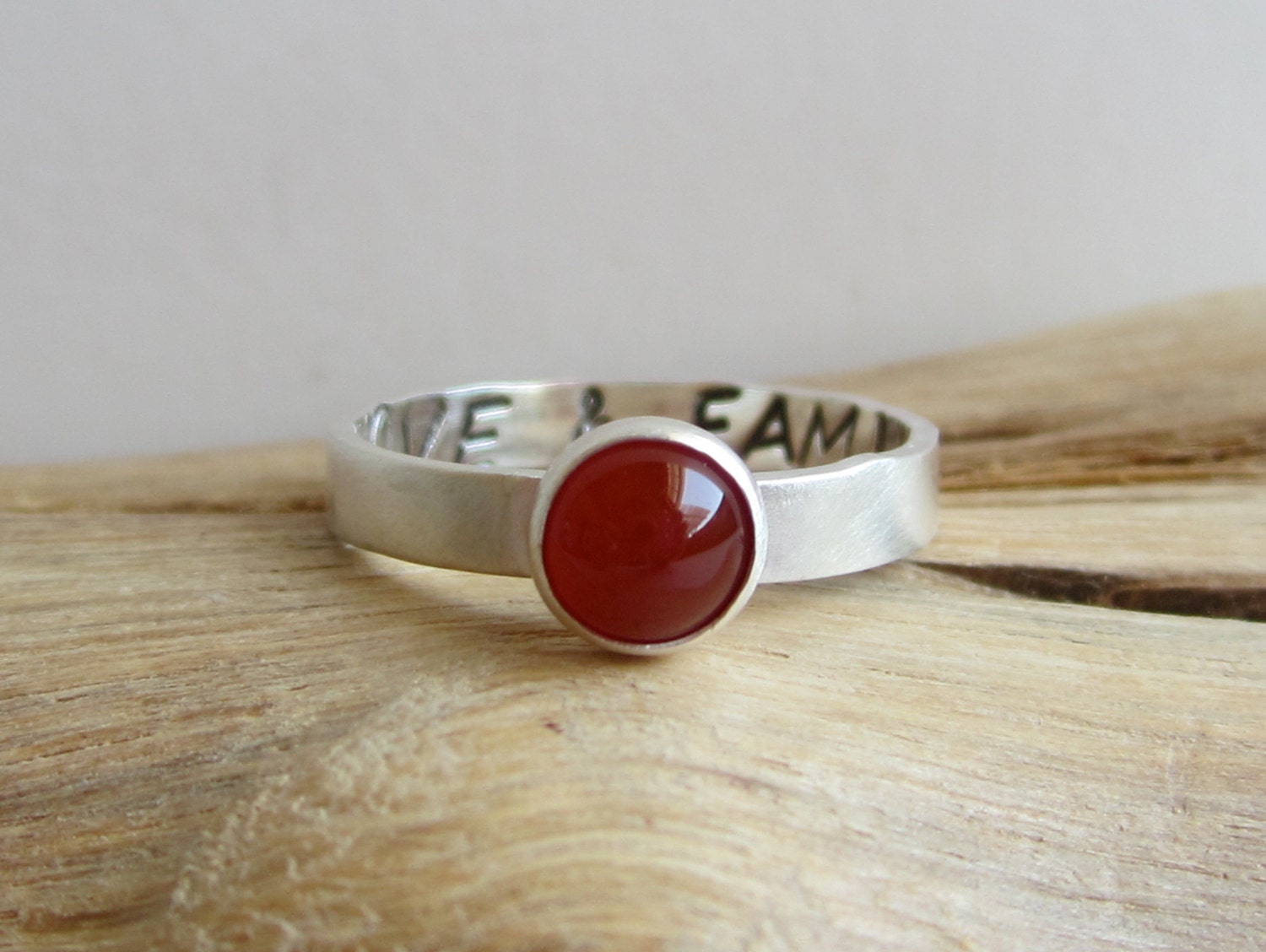 Personalized Carnelian Sterling Silver Ring