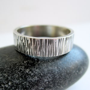 Personalized Birch Textured Sterling Silver Ring - Silver Band