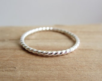 Thin Sterling Silver Twist Ring - Stacking Ring