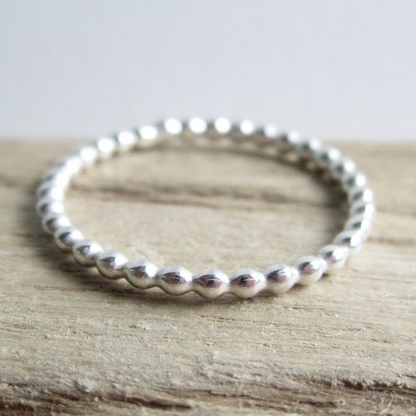 Silver Beaded Ring - Stacking Ring