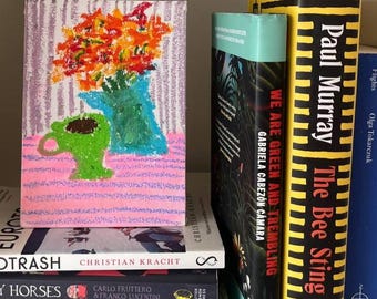 Flowers in a Teal Jug — original oil pastel painting on canvas