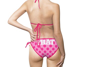 Traje de baño bikini rosa de lunares / Traje de baño de playa con diseño de triángulo y lazos laterales