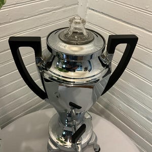 Vintage Universal Chrome Coffee Urn, Pyrex Lid Finial, Tripod Base Decor