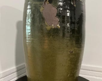 Large Antique Stoneware Crock | Albany Slip Glaze Storage Jar with Handles