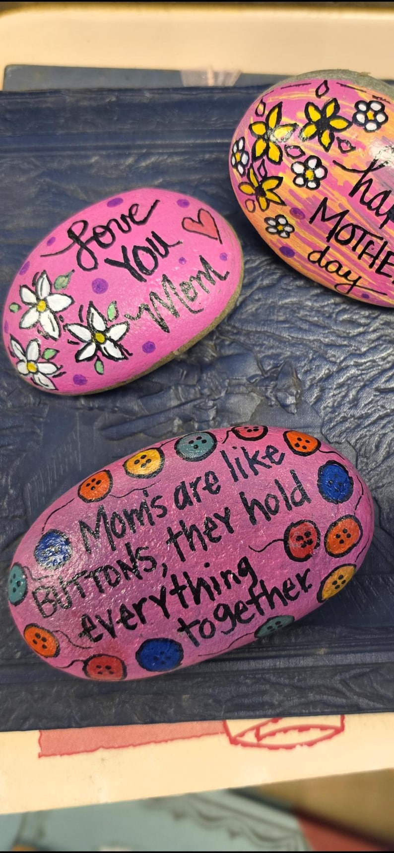 Mom With Rocks Mom's Are Like Buttons: Hand Painted Rock, Gift, Garden, Worry Stone ...