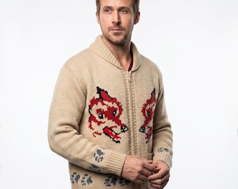 Fox Cardigan Inspired Hail Mary | Wolf Sweater | hand knit wool men's zip sweater