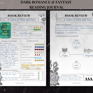Diario de lectura de romance oscuro imprimible / Plantilla de reseña de libros de fantasía / Registro digital de GoodNotes en PDF