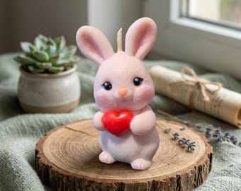 Vela con forma de conejito hecha a mano, 64 g, regalo de agradecimiento para profesores, arte animal pintado a mano, bonito regalo de agradecimiento para ella, decoración estética para el escritorio.