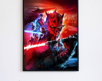 Darth Maul – Star Wars Sith Poster, Dark Side Warrior Wall Art, Red Lightsaber Print, Galactic Decor