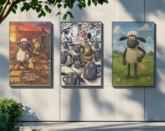 Shaun das Schaf – Niedliches Cartoon Poster, Niedliches Cartoon Poster, Auf dem Bauernhof Tier Wand Kunst, Lustiger Kinderzimmer Druck, Animierte Dekoration