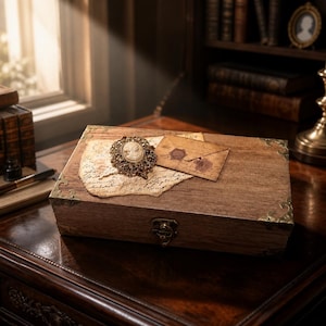 Victorian Keepsake Box – Vintage Letter & Cameo Wooden Memory Box – Romantic Antique Style Treasure Box – Unique Handmade Gift