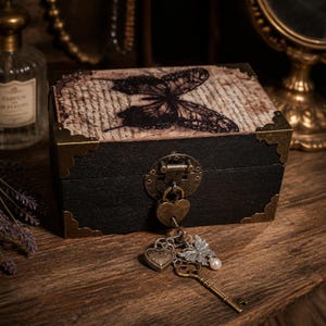 Vintage Butterfly Keepsake Box | Handmade Wooden Treasure Box | Gothic Jewelry Box | Victorian Memory Box | Lockable gift box