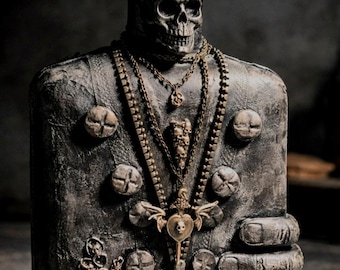 Botella gótica steampunk con calavera | Decoración oscura hecha a mano | Escultura artística única