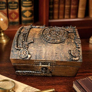 Steampunk Watchmaker Box with Lock & Key – Handmade Wooden Keepsake Box – Industrial Victorian Treasure Box – Unique Gift for Him