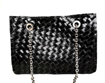 Black Hand Woven Full Grain Leather Bag