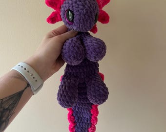 Crochet Purple and Pink Axolotl Snuggler - Handmade Axolotl Lovey
