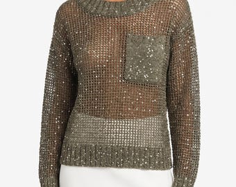 Top all'uncinetto con paillettes fatte a mano, crop top scintillante per festival, top lavorato a maglia per feste, abbigliamento da spiaggia boho, top estivo glitterato per donna