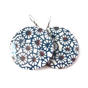 Indigo Chiyogami Paper Earrings: Abstract Red White Blue Dangles