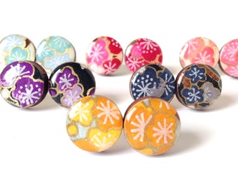 Cherry Blossom Stud Earrings: Japanese Floral Design (Lightweight, Handmade)