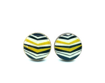 Black and Yellow Arrow Stud Earrings, Japanese MT washi tape, Olle Eksell, Geometric, Gift under 15, For Her, Birthday, Bridesmaids