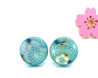 Sakura Stud Earrings: Blue Cherry Blossom, Lightweight Floral Jewelry
