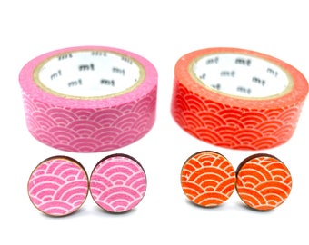 Pink or Orange Wave Stud Earrings: Japanese Washi Tape Art