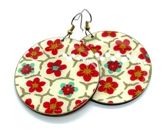 Cute Floral Japanese Paper Earrings, Liberty Pattern, Chiyogami, Japanese Paper, Large Dangles, Laser cut, Resin coated, Pattern varies