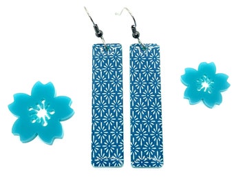 Blue Japanese Washi Tape Earrings: Teal Acrylic, Hypoallergenic
