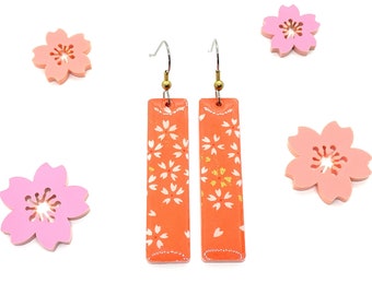 Orange Sakura Paper Earrings: Laser Cut Acrylic, Hypoallergenic