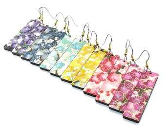 Cherry Blossom Earrings: Japanese Paper, Laser Cut Wood, Lightweight