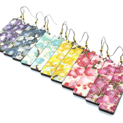 Cherry Blossom Earrings: Japanese Paper, Laser Cut Wood, Lightweight