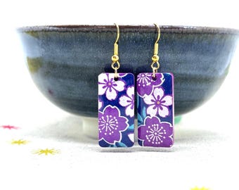 Purple Sakura Earrings - Japanese Paper Cherry Blossom Dangles