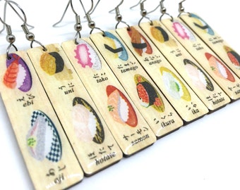 Sushi Earrings, Sashimi, Masté Sushi Washi Tape, Japanese washi tape, Laser Cut Earrings, Lightweight, Random pair, resin coated