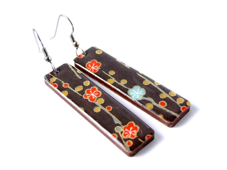 Chocolate Brown Earrings Cherry Blossoms Earrings Long Etsy