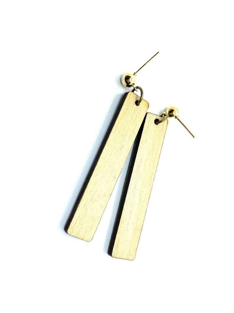 Skinny Long Arrow Earrings, Japanese Chiyogami Paper on Wood, Japanese Earrings, Geometric Pattern, Stainless steel, hypoallergenic image 6