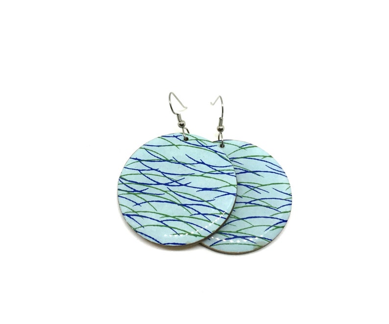 Aqua 2 sizes to chose from Modern Turquoise Japanese Paper Earrings Pattern will vary Large Dangles Laser cut Resin finish Chiyogami
