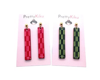 Chiyogami Paper Arrow Earrings: Japanese Geometric Wood Jewelry