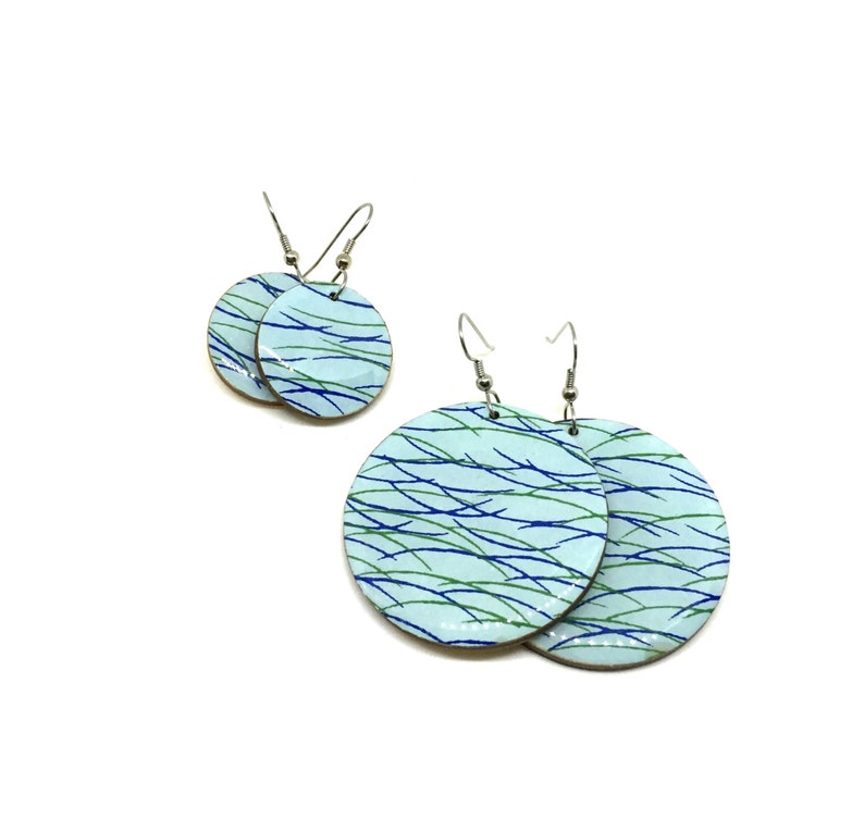 Aqua 2 sizes to chose from Modern Turquoise Japanese Paper Earrings Pattern will vary Large Dangles Laser cut Resin finish Chiyogami