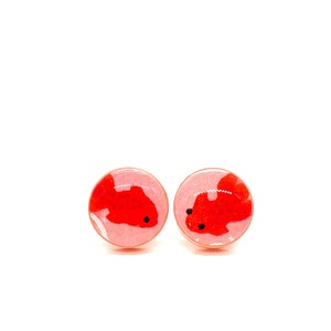 Pink Koi Earrings, Japanese Earrings, stud earrings, Pink and Red, Acrylic and resin, Pattern varies, minimalist, kawaii, cute, prettykiku, image 3