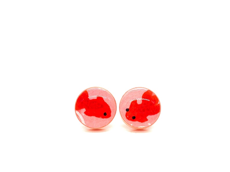 Pink Koi Earrings, Japanese Earrings, stud earrings, Pink and Red, Acrylic and resin, Pattern varies, minimalist, kawaii, cute, prettykiku, image 3