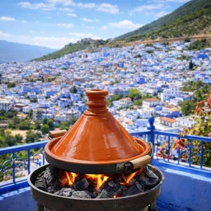 Handgjord marockansk lertagine | Traditionell långkokningsgryta, gourmeträtt för utomhusbruk