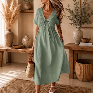 boho gauze dresses Flutter Sleeve V-Neck Gauze Dress for Women| Boho Inspired Inclusive Outfits Taupe / S Taupe *Women's Dresses Casual Dresses Hayden Los Angeles