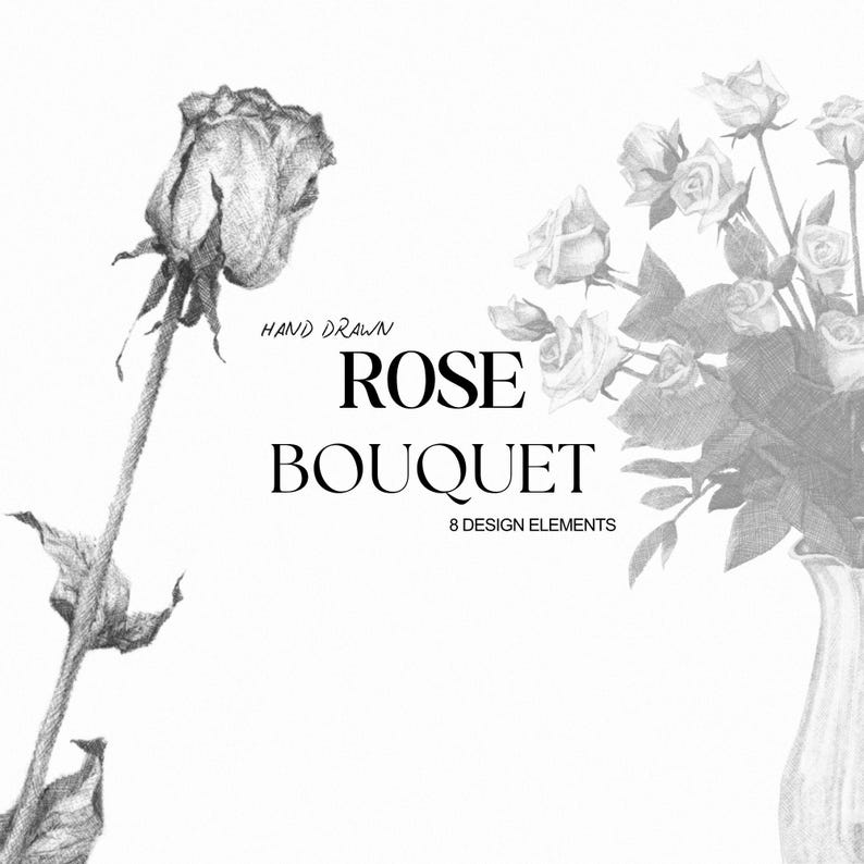 Rose Bouquet Clip Art Set: Hand Drawn, PNG Bundle, Digital Download - Etsy