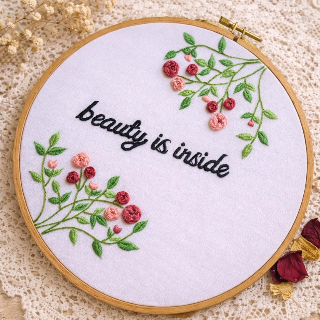 Beauty is Inside Floral Embroidery Hoop Art Modern Wall Hanging Gift ...
