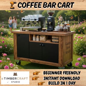 DIY Coffee Cart Plans PDF | Mobile Espresso Bar Blueprint | Woodworking Furniture Plan | Coffee Station Build Guide | Instant Download