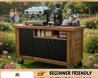 Progetti per carrello del caffè fai da te in PDF / Progetto per bar mobile per espresso / Progetto per mobili in legno / Guida alla costruzione di una postazione caffè / Download immediato